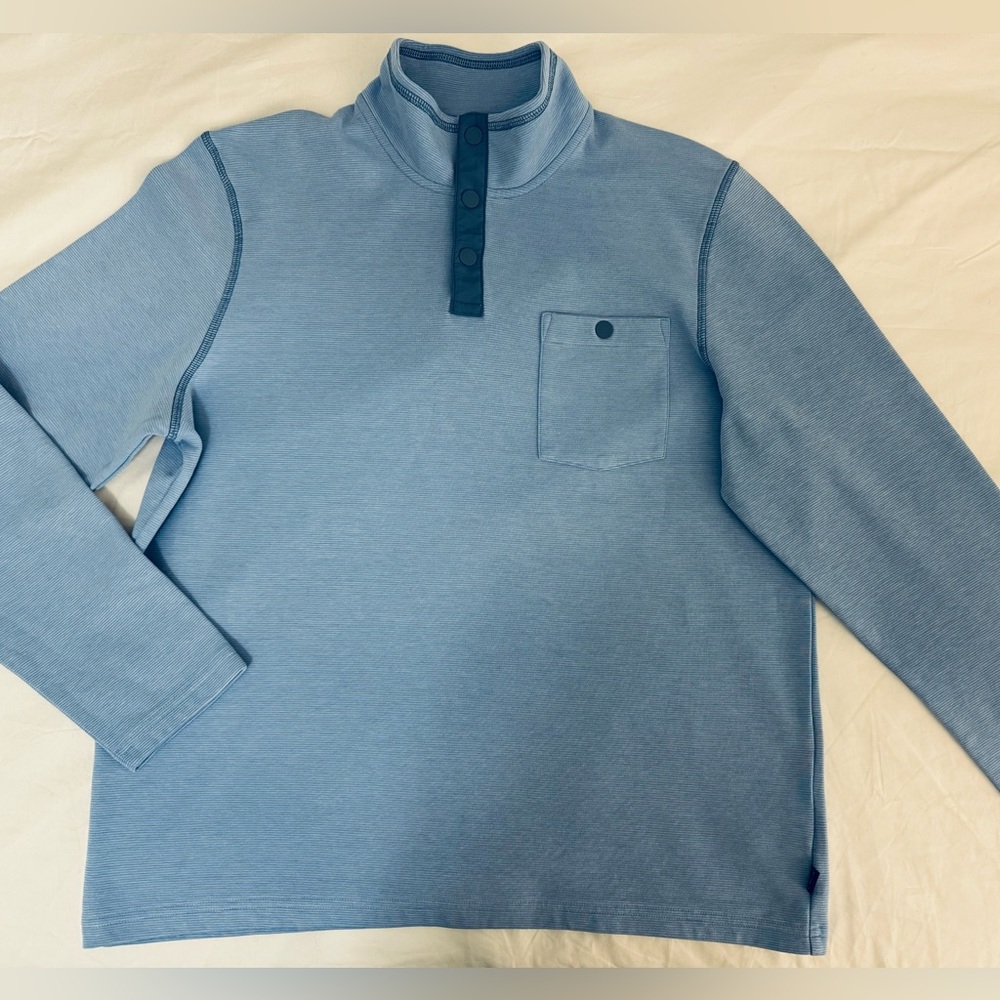 L.L. Bean Bold Coast Pullover Sweatshirt Mens Large Blue Snap Slightly Fitted